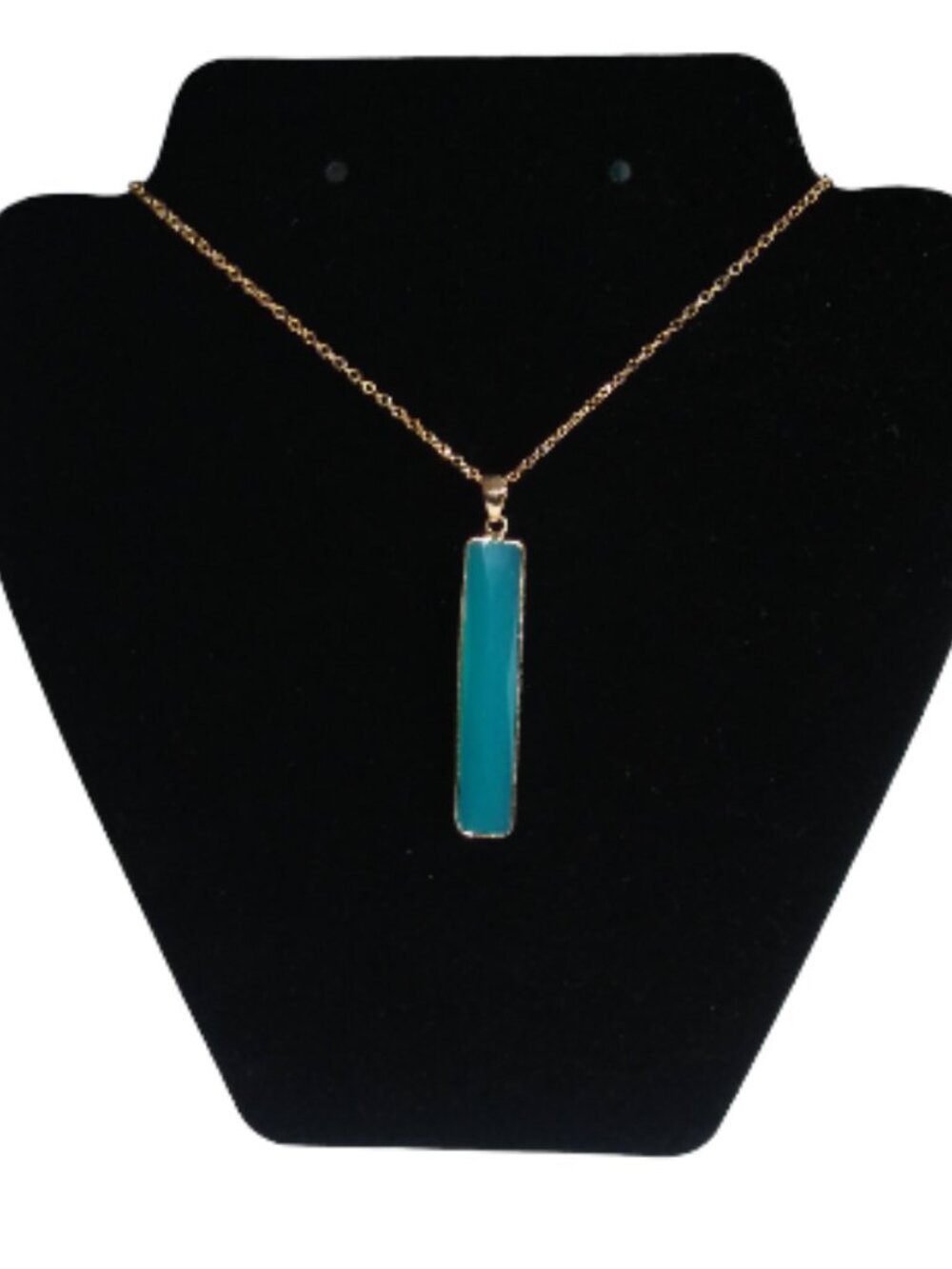 New Boutique Turquoise Bar Pendant Necklace | Minimalist Gold Tone Necklace